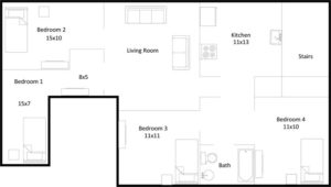 4 bedroom 1 bathroom floor plan