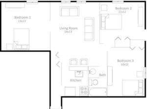 3 bedroom 1 bathroom apartment floor plan