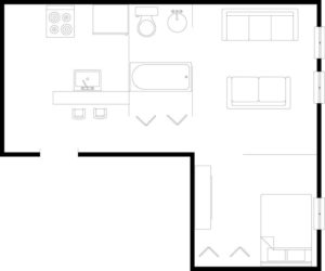 1 bedroom, 1 bathroom apartment floor plan