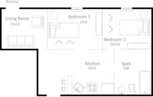 2 bedroom 1 bathroom floor plan