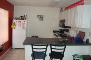 Breakfast bar and kitchen